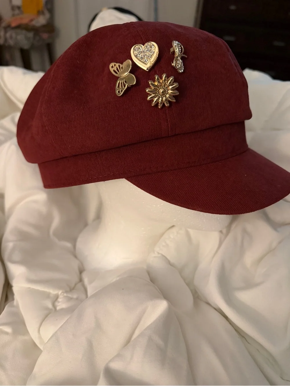 Vintage Burgundy Cadet Cap with Gold Pin Accents - Picture 4 of 4